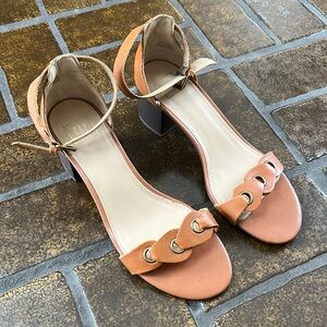 Gap Cognac Faux Leather Grommet Detail Ankle Strap Block Heel Sandal